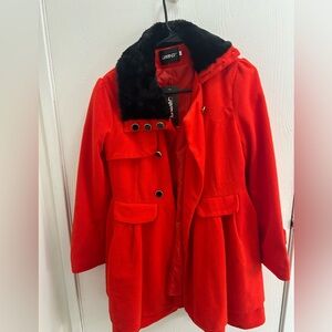 MAKE OFFERS! Red Coat with Black Fur Collar